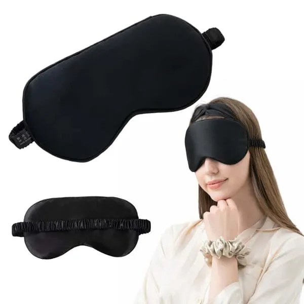 Stor luksuriøs sovemaske i ekte mulberrysilke svart