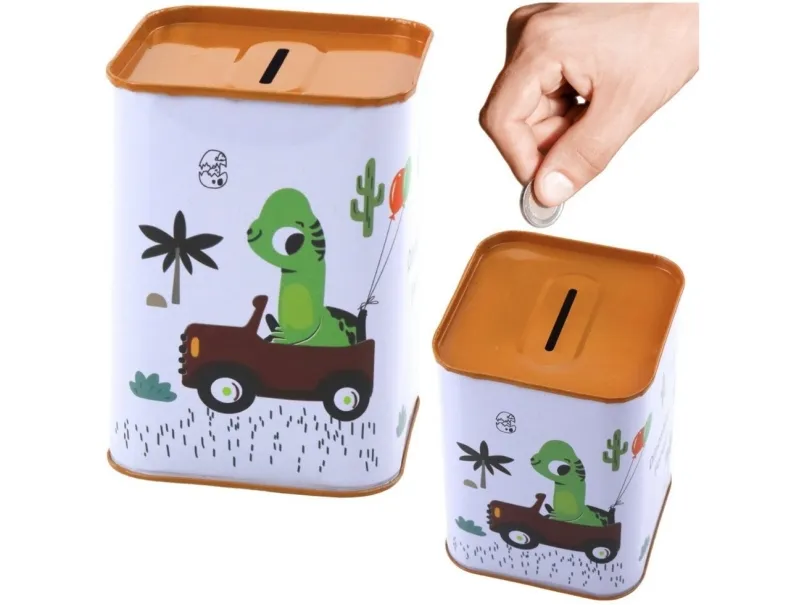 LeanToys sparebøsse dinosaur i bil 11x8 cm hvit