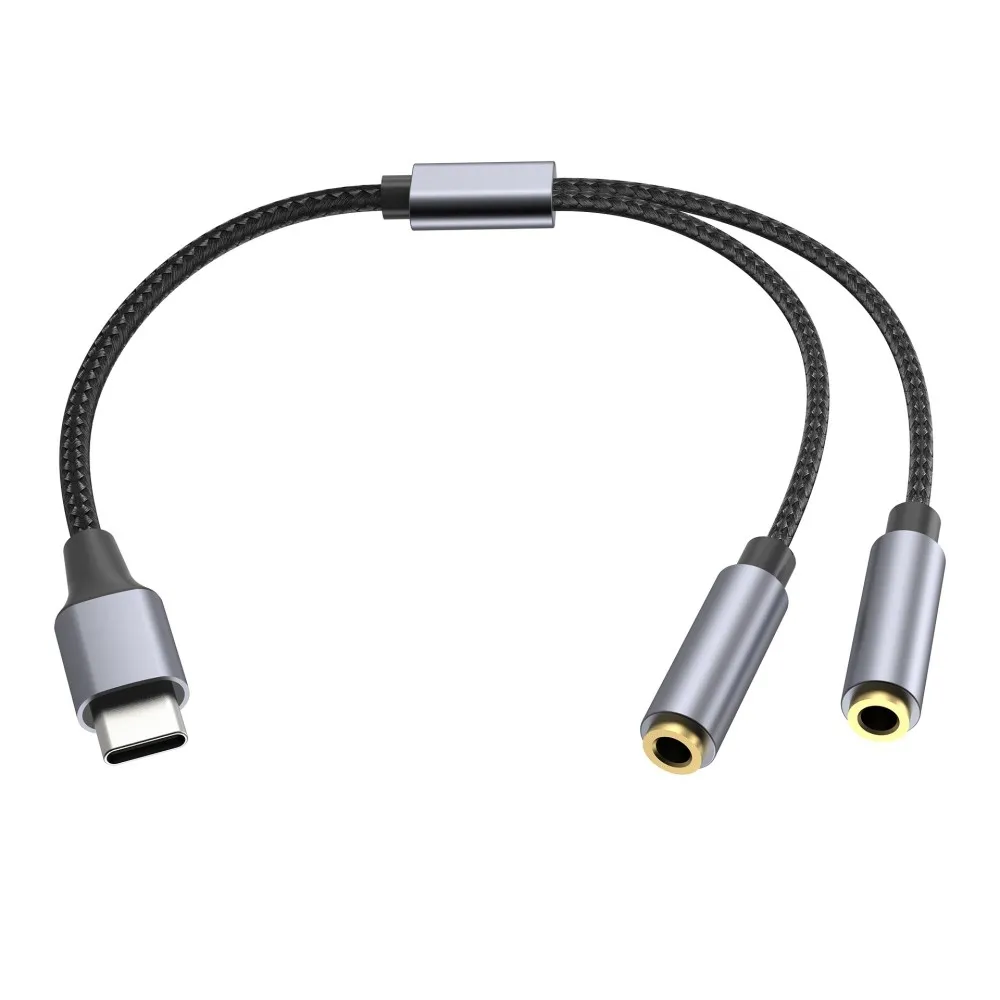 25 cm USB-C til 3,5 mm Audio Splitter-kabel Hodetelefonadapter