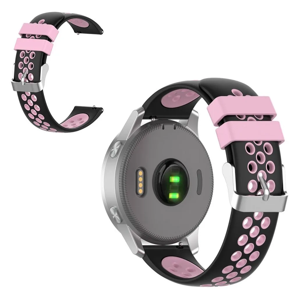 18 mm Garmin Vivoactive 4S / Vivomove 3S tofarget silikonarmbånd - Svart / Rosa