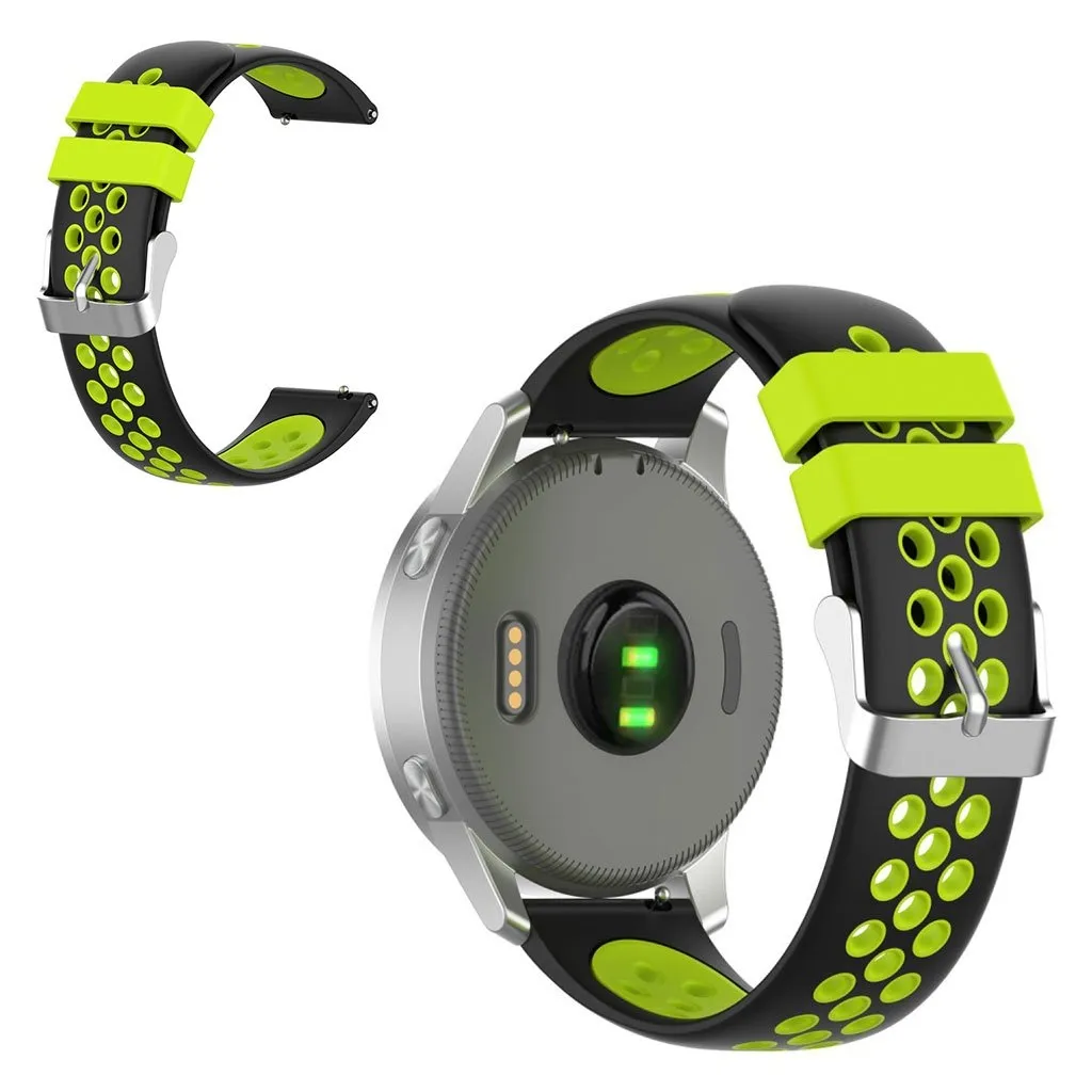 18 mm Garmin Vivoactive 4S / Vivomove 3S tofarget silikonarmbånd - Svart / Grønn