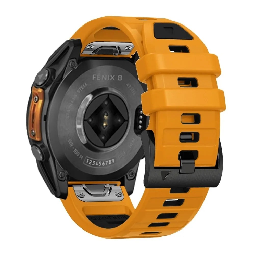 22 mm klokkerem Garmin Fenix 8 47 mm / Tactix 8 47 mm / Quatix 7 Pro / Descent G2, hurtigutløsende silikonrem i to farger - Oransje + Svart