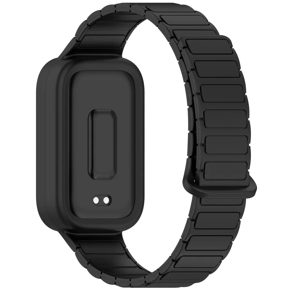 Xiaomi Smart Band 9 Active / Redmi Band 3 Silikonklokkebånd med to farger magnetisk omvendt spennearmbånd - Svart