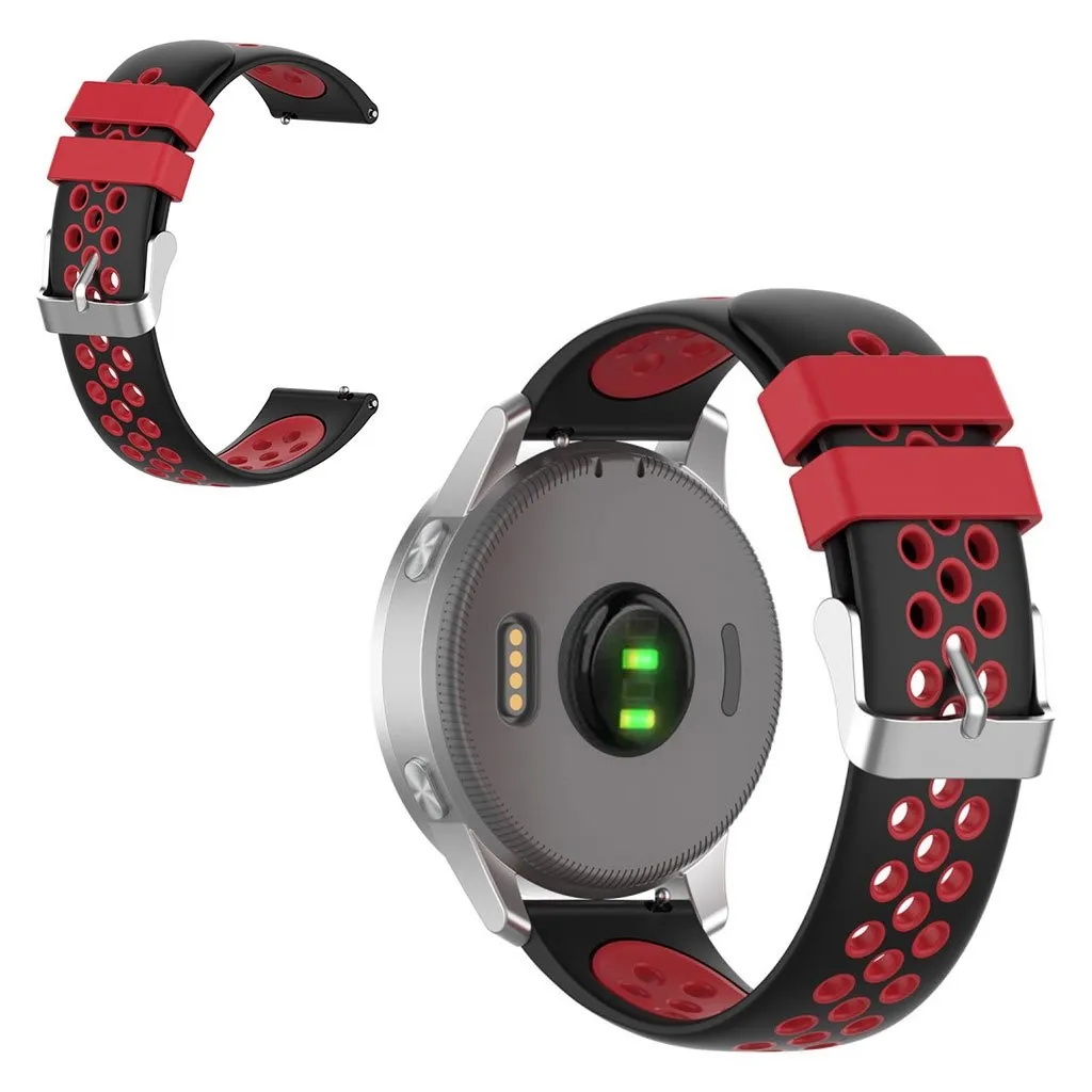 18 mm Garmin Vivoactive 4S / Vivomove 3S tofarget silikonarmbånd - Svart / Rød