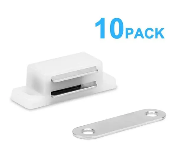 10x Magnetiske Låser i hvit Magnetisk dørlukker med en holdekraft på 3-4 kg Sett med 10 magnetiske dørlåser for møbler, skapdører osv