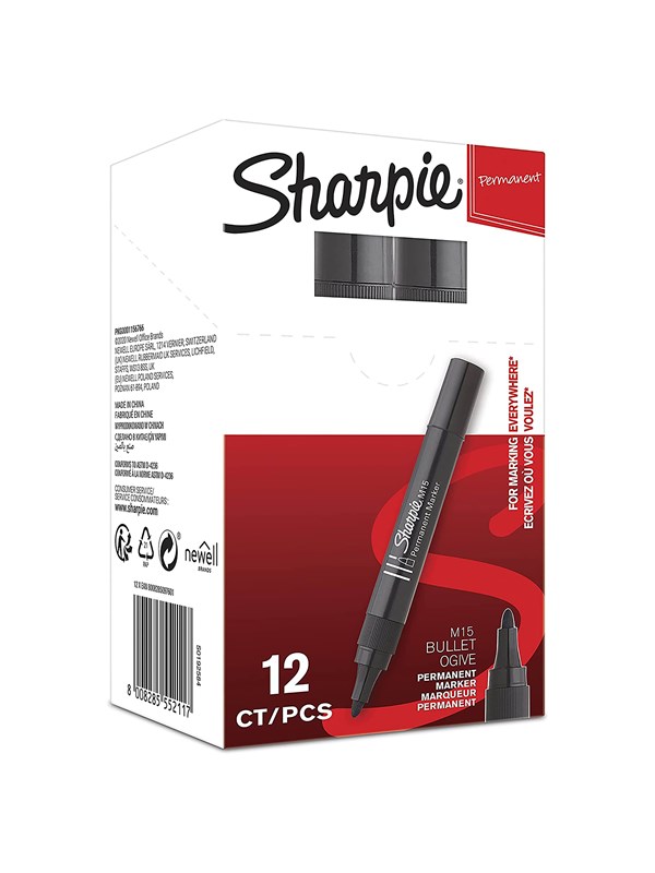 Sharpie M15 Permanent Markers | Bullet Tip | Black |12 Count