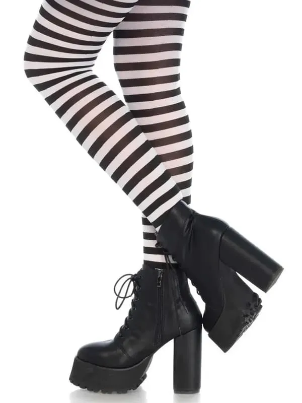 Nylon Striped Pantyhose Black/White Strømpebukser