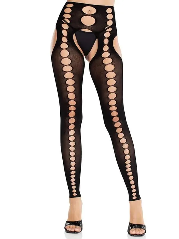 Seamless Opaque Footless Suspender Hose Black Strømpebukser