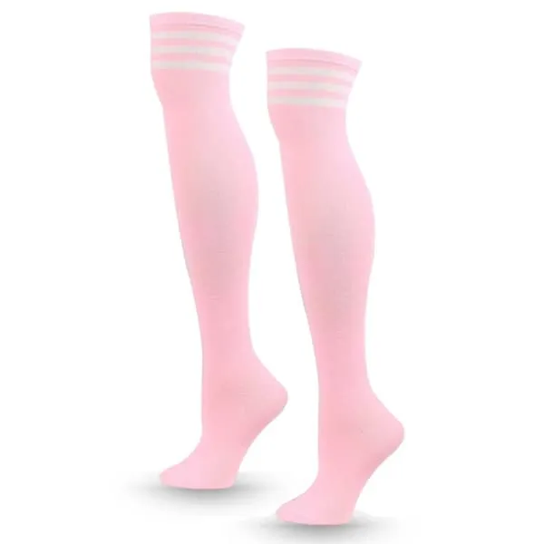 Stripete knesokker rosa hvite striper - høye sokker