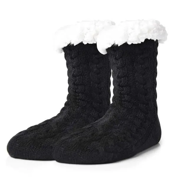 Furry Warm Strikket Socks Tøfler med Anti-Slip Black