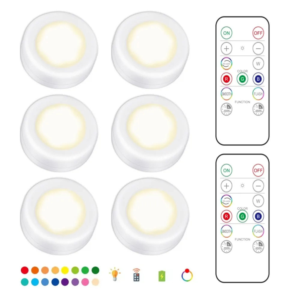 6 LED-spotlights 2 fjernkontroller RGB Design - Flerfarget