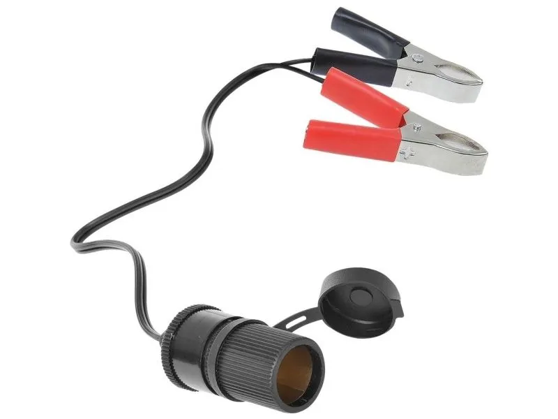 IWH batteriklemme med stikkontakt, 12 V biladapter, 12 V med 2 klemmer, lengde 250 mm (019008) - 1 stk