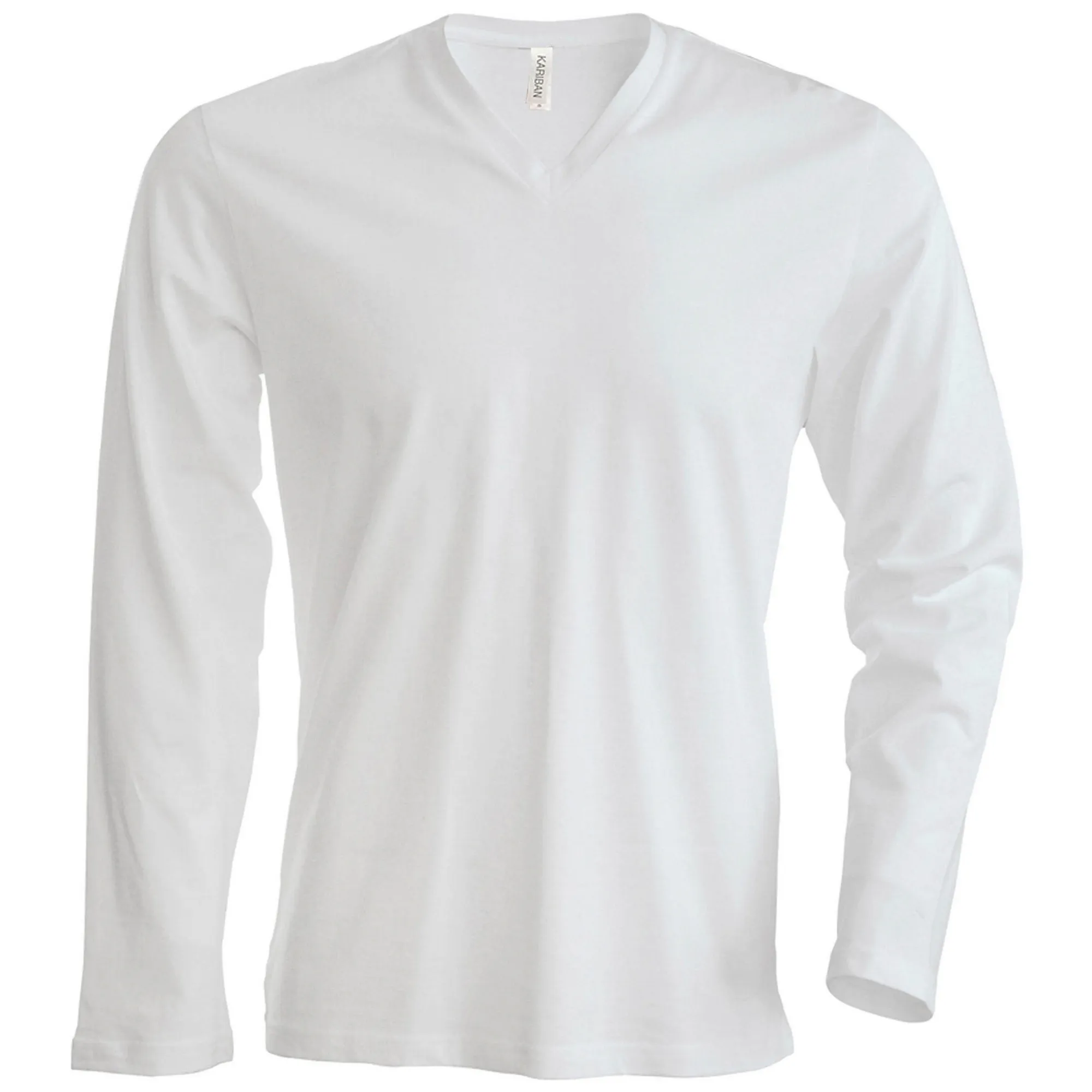 Kariban Mens Slim Fit Long Sleeve V Neck T-Shirt