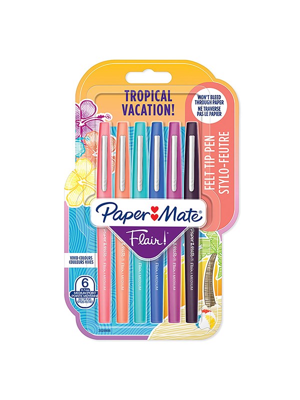 Paper Mate Flair Felt Tip Pens | Medium Tip (0.7 mm) | Tropical Vacation Colours | 6 Count