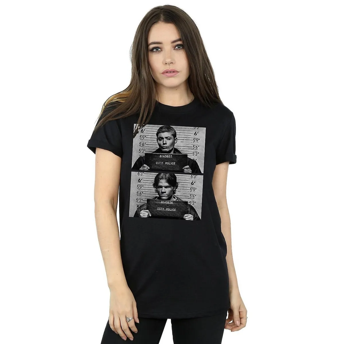Supernatural Womens/Ladies Winchester Mugshot Cotton Boyfriend T-Shirt