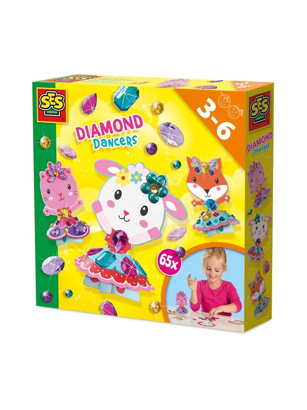 SES Creative Diamond Dancers - Craft Kit to Make Paper Dancing Dolls - Decorate with 65 Diamond Stickers