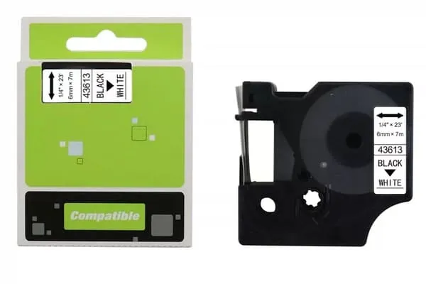 Dymo erstatning Casse Roll | 43613 | Svart tekst - hvit tape