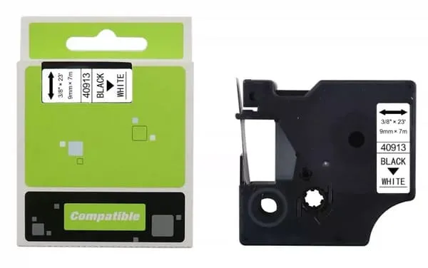 Dymo erstatning Casse Roll | 40913 | Svart tekst - hvit tape