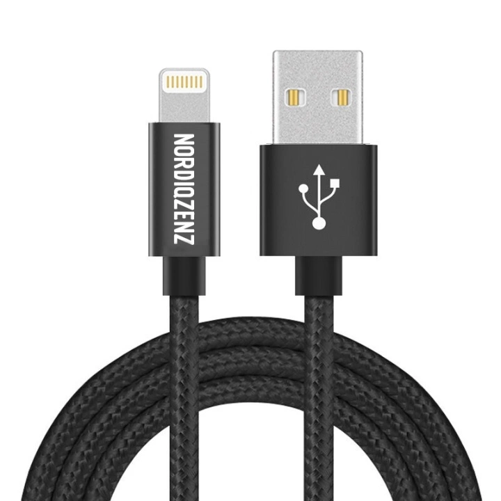 NORDIQZENZ Lightning tekstilkabel, 2 m, svart