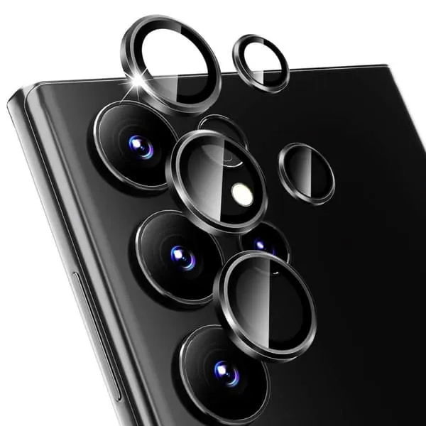 Samsung Galaxy S23 Ultra Kamerabeskyttelse Metall Herdet Glass Svart