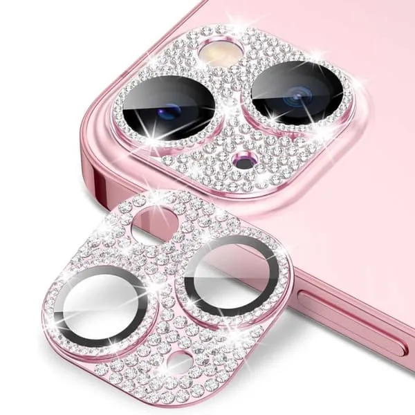 iPhone 13/13 Mini Kamerabeskyttelse Herdet glass Bling Rosa