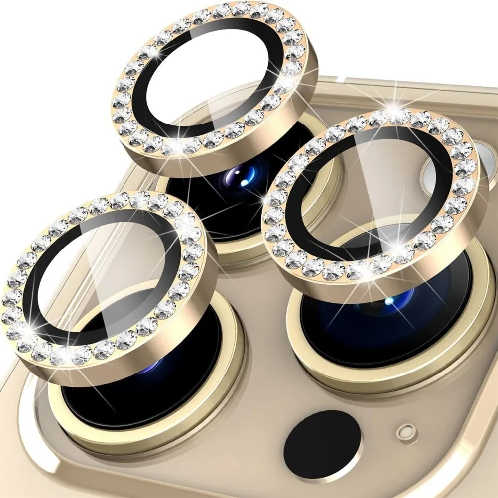 For iPhone 16 Pro 16 Pro Max kameralinsedeksel herdet glass+metallring - gull