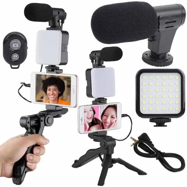 Vloggingsett stativ mikrofon telefonholder videoopptak