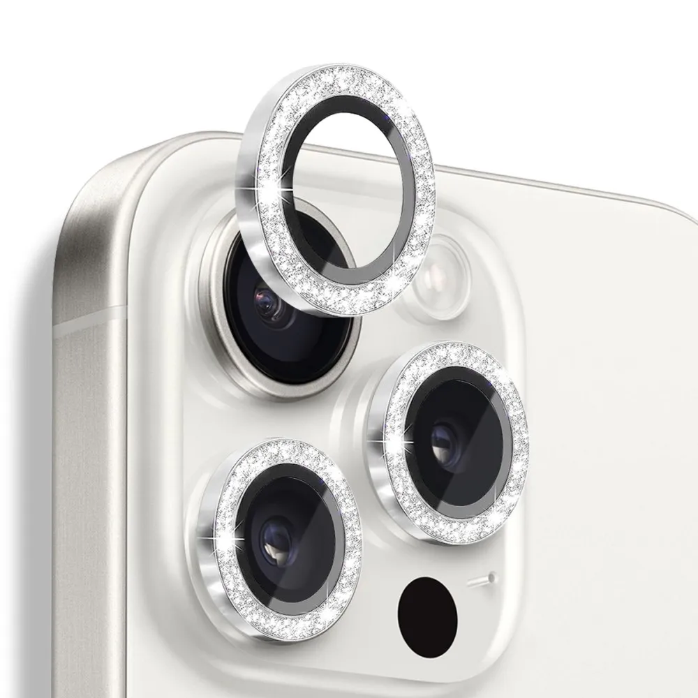 NORTHJO kameralinsedeksel med glitter til iPhone 16 Pro/16 Pro Max, herdet glass og metall