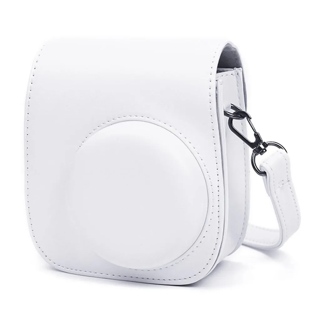 Instant Camera Case Fujifilm Instax Mini 12 / Mini 11 / Mini 9 / Mini 8 Retro skinnveske med skulderrem - Hvit