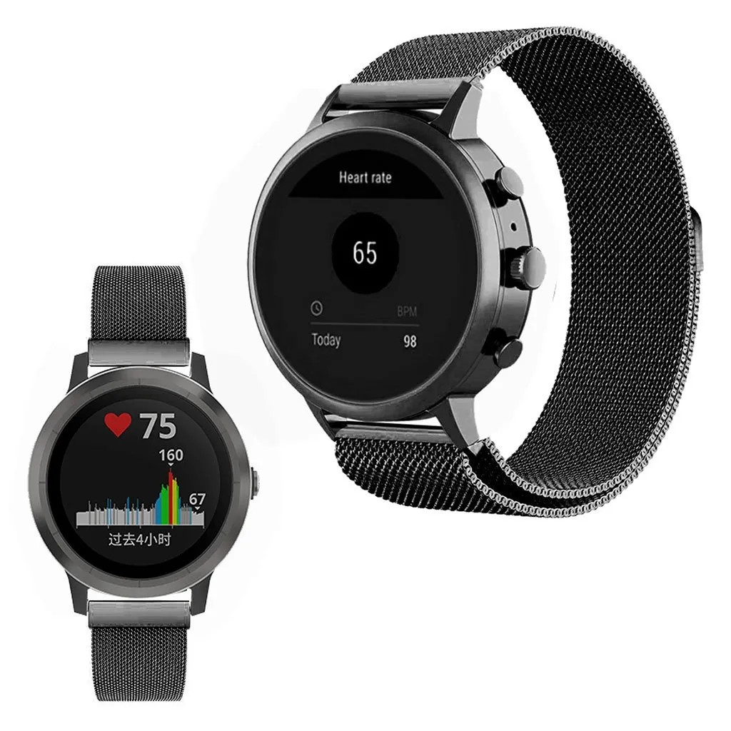 Garmin Vivoactive 4S rustfritt stål webbing watch band - Svart