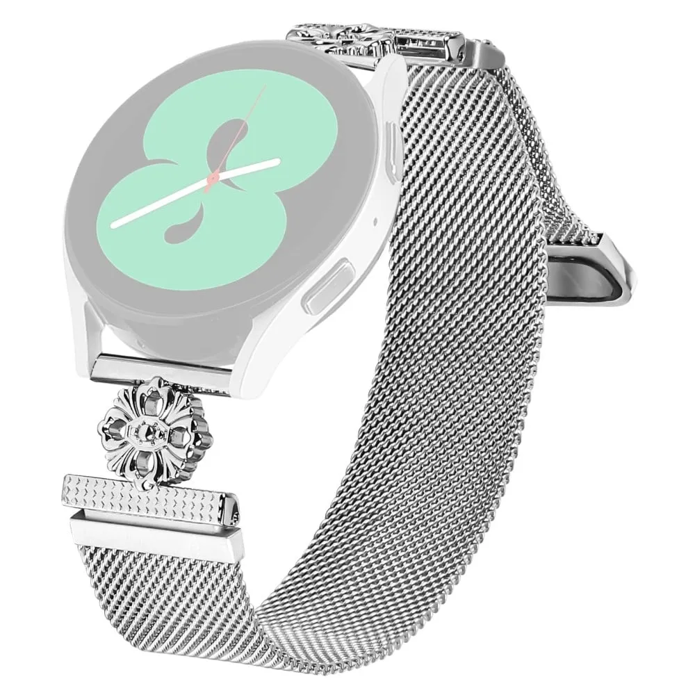 Garmin Fenix 7S Milanese Band Flower Stainless Steel Magnetic Mesh Watch Strap - Sølv