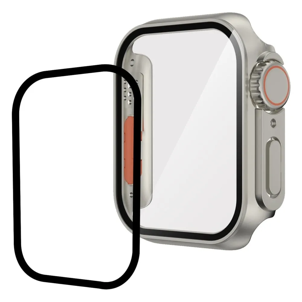 Apple Watch SE 2022 (44mm) / SE 44mm / 6 / 5 / 4 deksel med skjermbeskytter i herdet glass - Starlight Sølv / Oransje