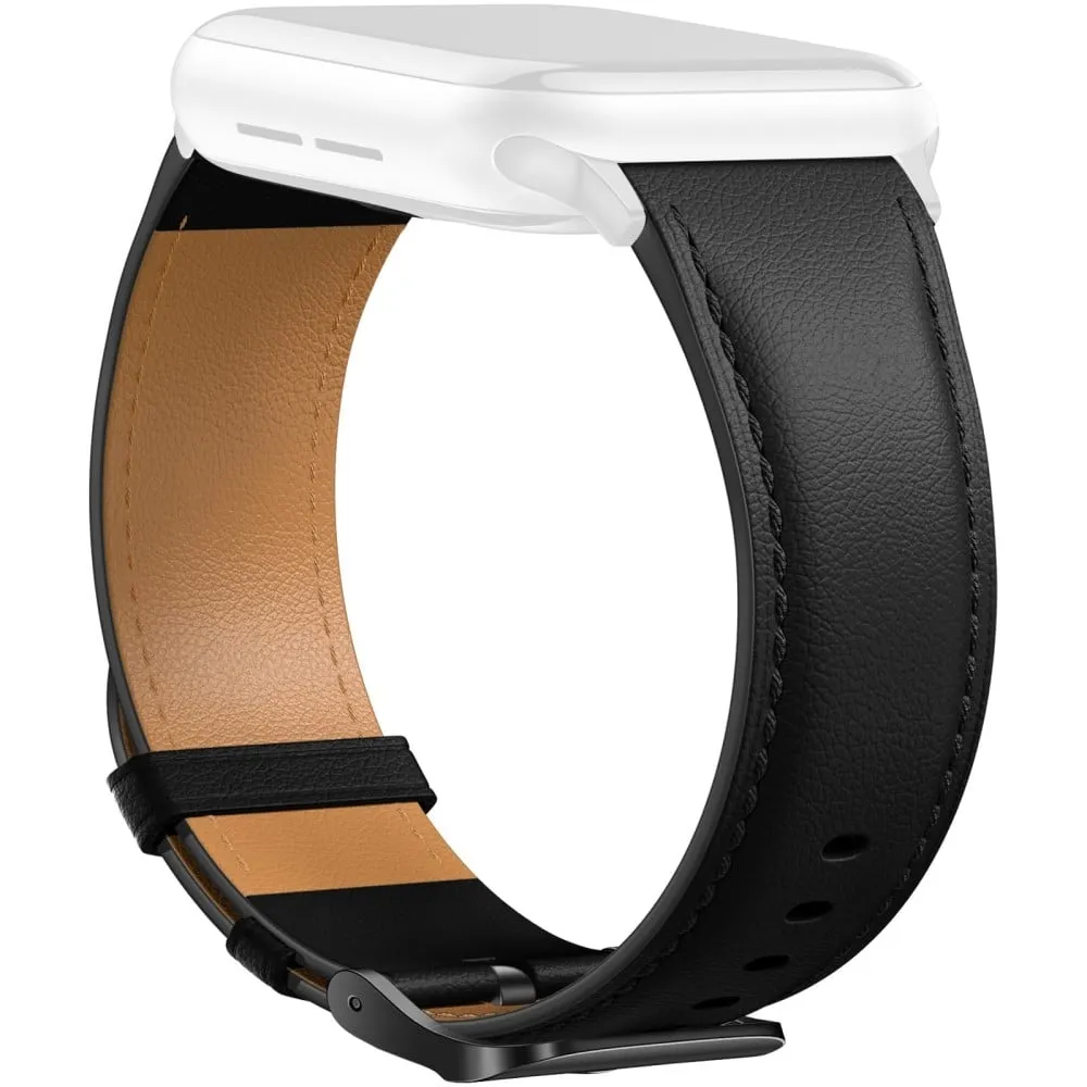 Lærarmbånd Apple Watch Series 10 46 mm spiss halerem med galvanisert spenne - Svart / Svart