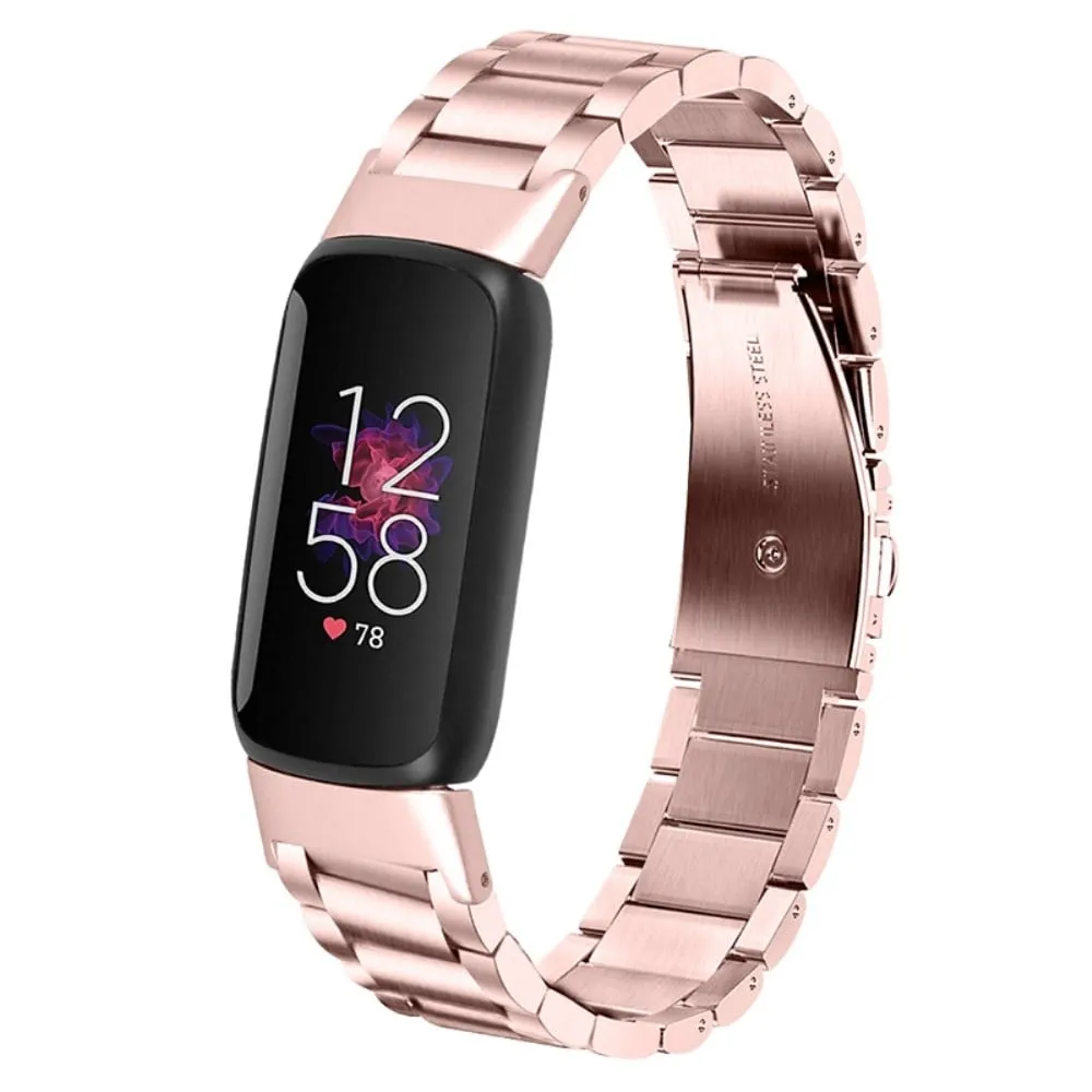 Fitbit Luxe klokkerem med tre perler i rustfritt stål - Rosa Rose