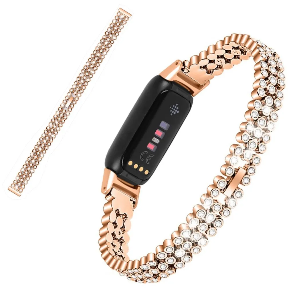 Fitbit Luxe klokkerem i rustfritt stål med rhinestone - Rose Gull