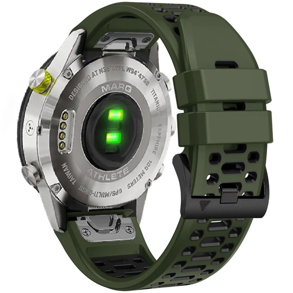 KALEBOL Garmin Fenix Series 5X - 6X - 7X klokkerem Quickfit 26 mm silikonarmbånd i to farger - Militærgrønn + Svart