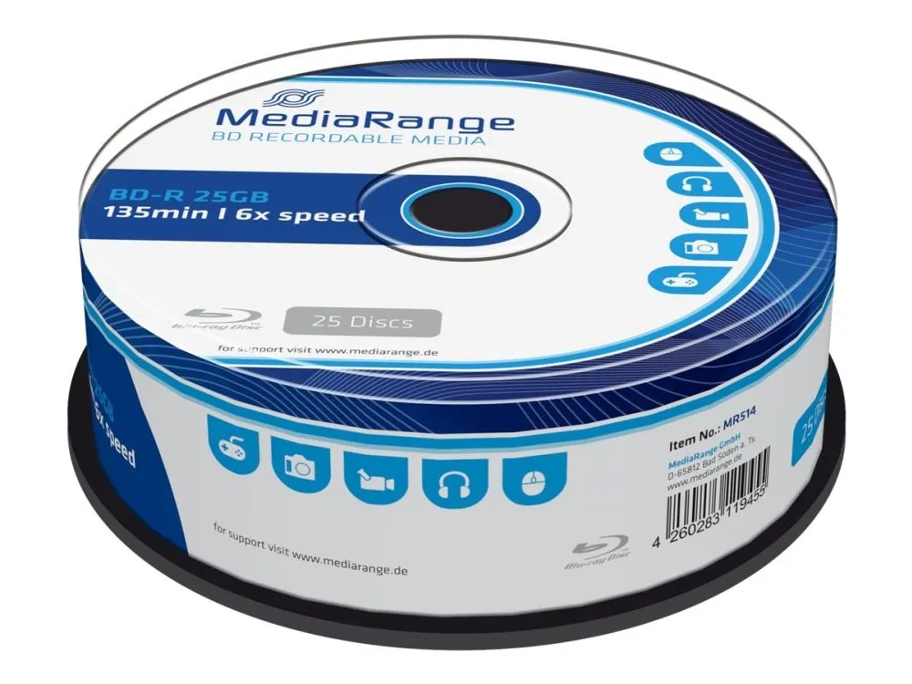 MediaRange - 25 x BD-R - 25 GB 6x - spindel