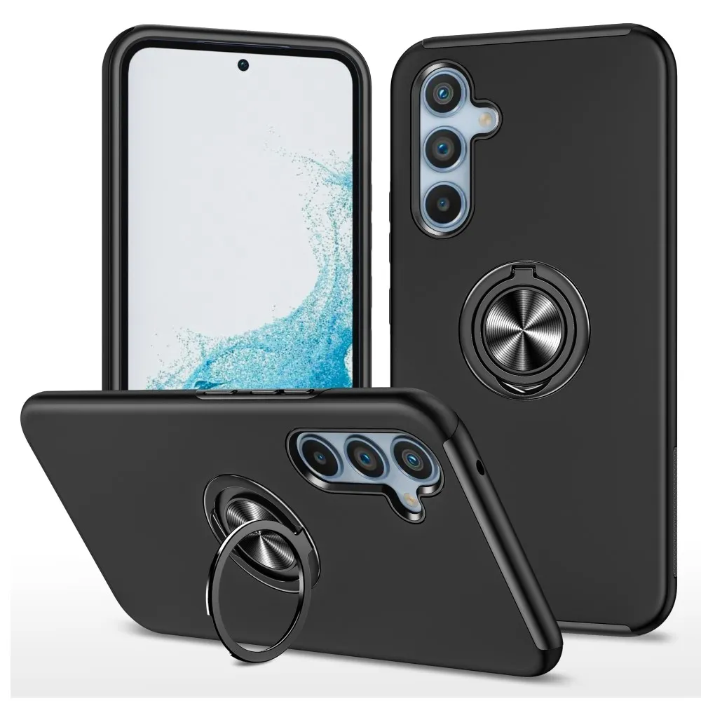 Til Samsung Galaxy A36 5G Hybrid Deksel med Roterbar Ringholder - Mørkeblå