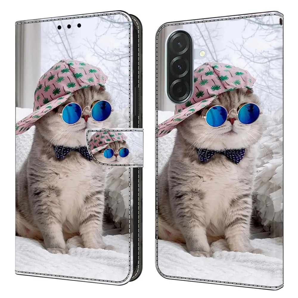 Samsung Galaxy A36 5G lommebokveske med mønstermønster som trykker på stativ, flip-telefondeksel i lær - Hatt Katt