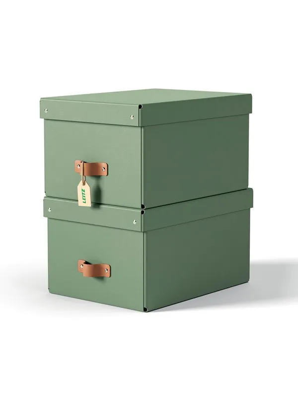Leitz  Puro oppbevaringsboks med lokk, medium, 17L, 100 % resirkulert kartong, pakke med 2, grønn