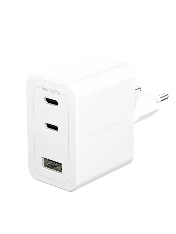 empower by PanzerGlass Turbo 70W Multiple Charger incl. 2 x USB-C + USB-A | EU Plug | Silver White