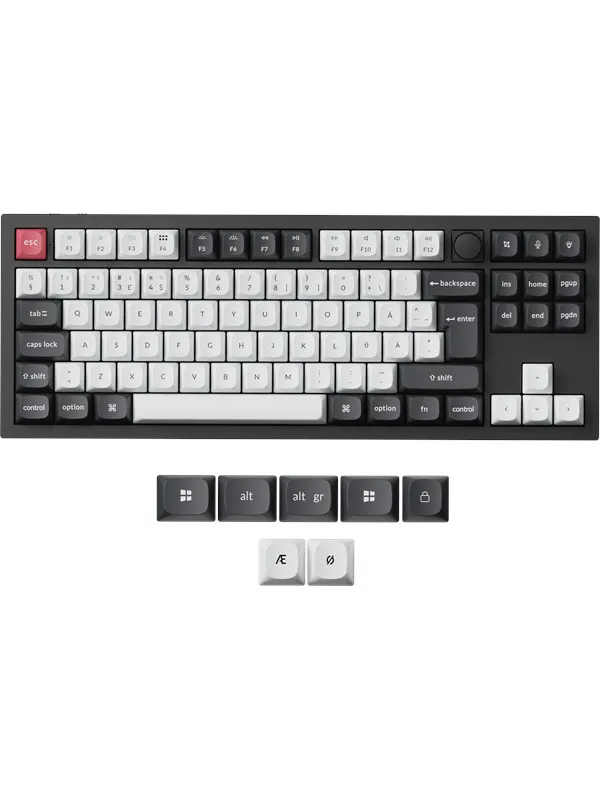 Keychron Q3 HE 80% Knob Trådløs Tri-Mode QMK - Gateron 2.0 Magnetiske brytere - Kullsvart - Gamingtastatur - Uten numpad - Nordisk - Svart