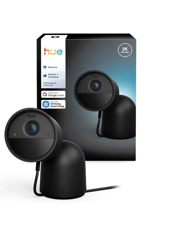 Philips Hue Secure-kamera 2K med ledning og skrivebordsstativ - svart