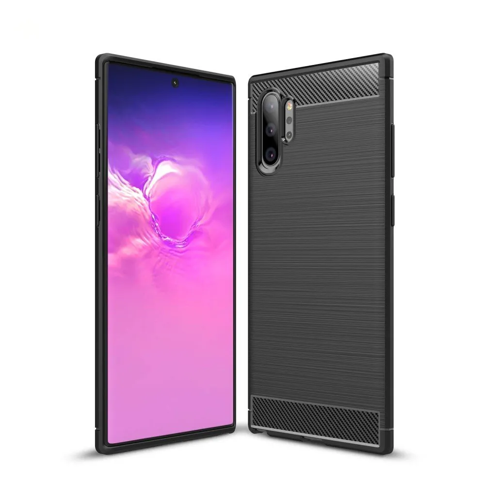 Samsung Galaxy Note 10 Plus Karbonfiber Teksturdeksel - Svart