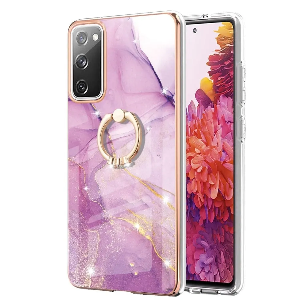 Marble Mønstret Deksel med Ring Holder til Samsung Galaxy S20 Fe 2022 / S20 Fe 5g - Rosa Klinkekule Haze