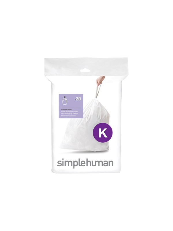 Simplehuman Kode K tilpassede søppelposer, pakke med 20, hvit