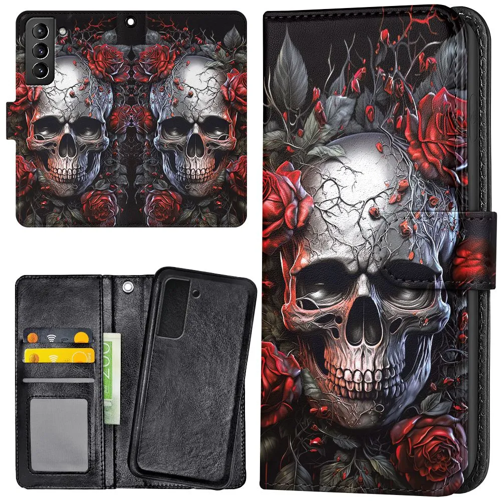 Samsung Galaxy S21 FE 5G - Lommebok Deksel Skull Roses