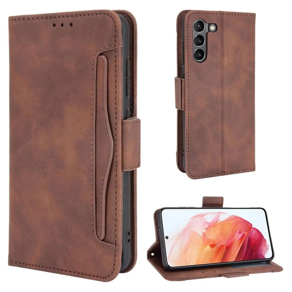 Modern-styled Lær Lommebok Etui til Samsung Galaxy S21 FE - Kaffe