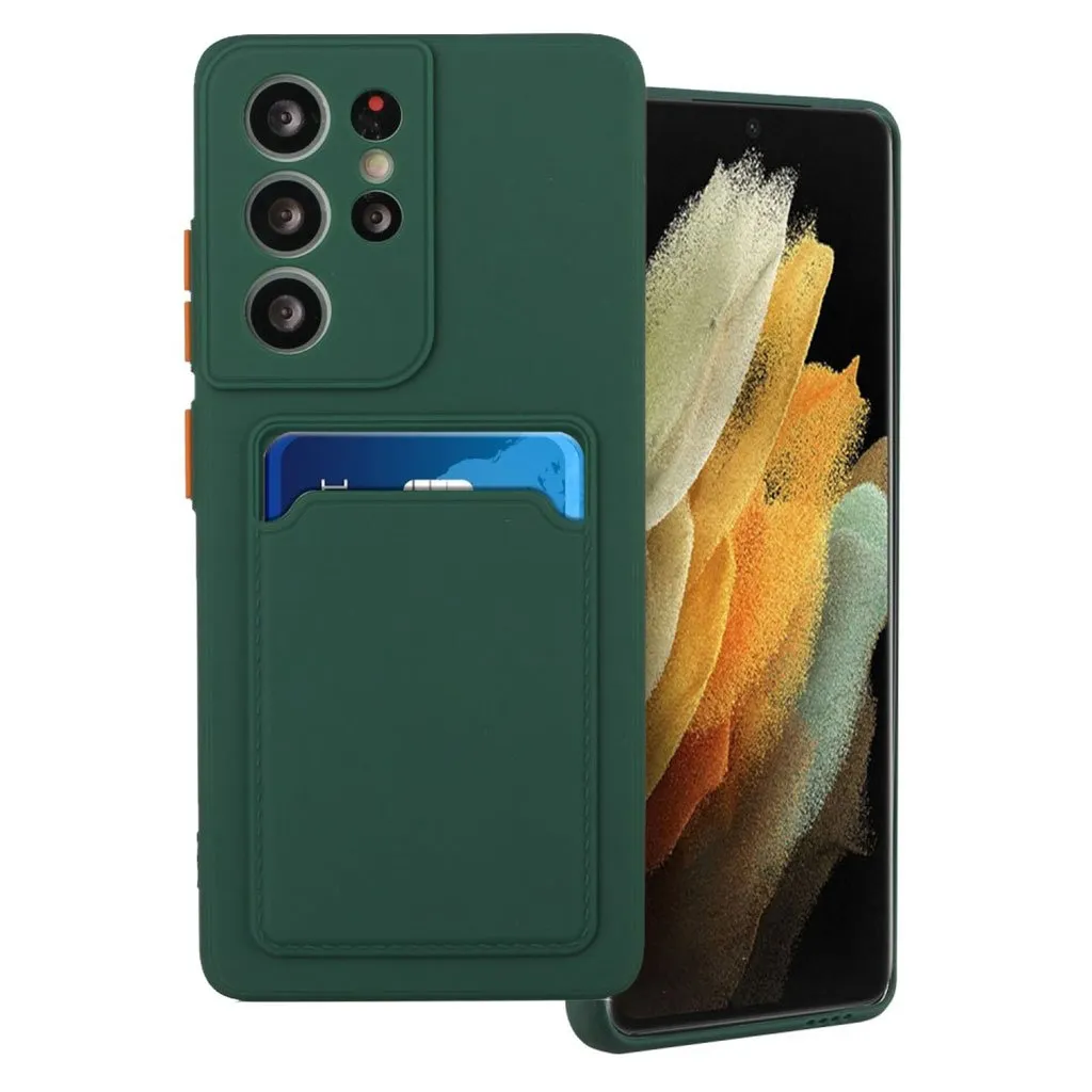 Card Holder Deksel til Samsung Galaxy S21 Ultra - Mørkegrønn