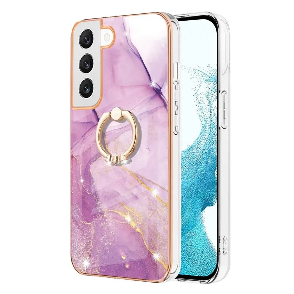 Marble Mønstret Deksel med Ring Holder til Samsung Galaxy S22 - Rosa Klinkekule Haze
